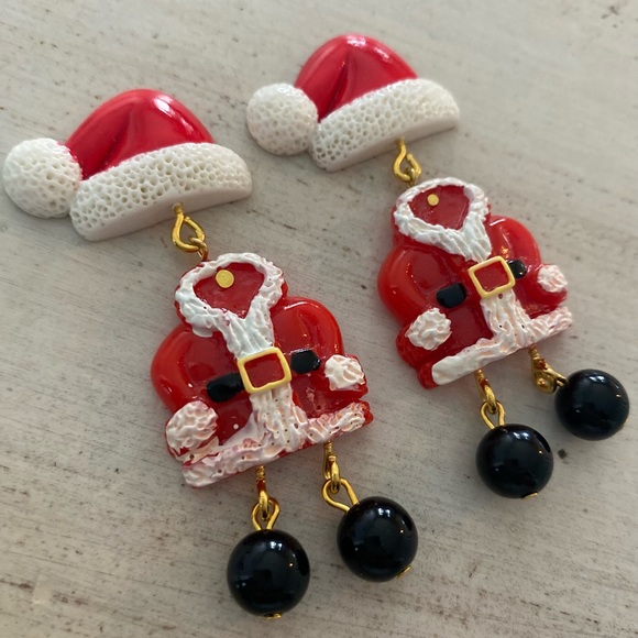 Holiday Mr Santa Claus earrings Christmas joyful holly bright fun unique long - Picture 2 of 4
